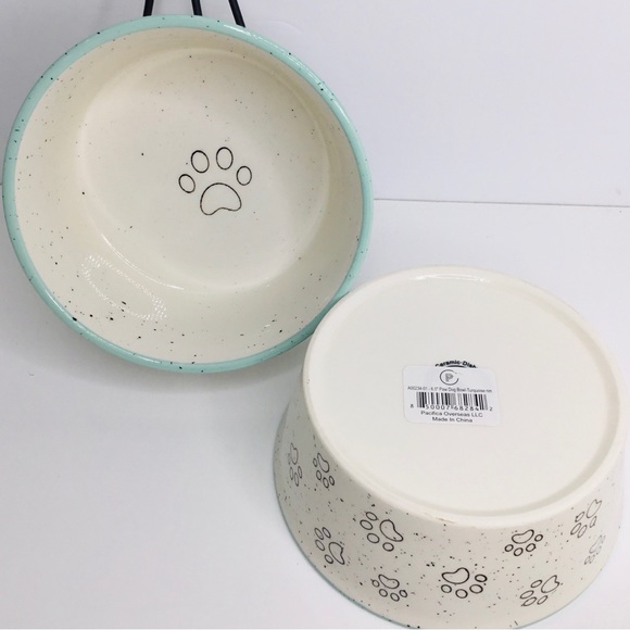 2 Pet Bowl Cat Kitten PAWS Food Water Dish Bowl Pacifica Pottery Tur… - Picture 4 of 5